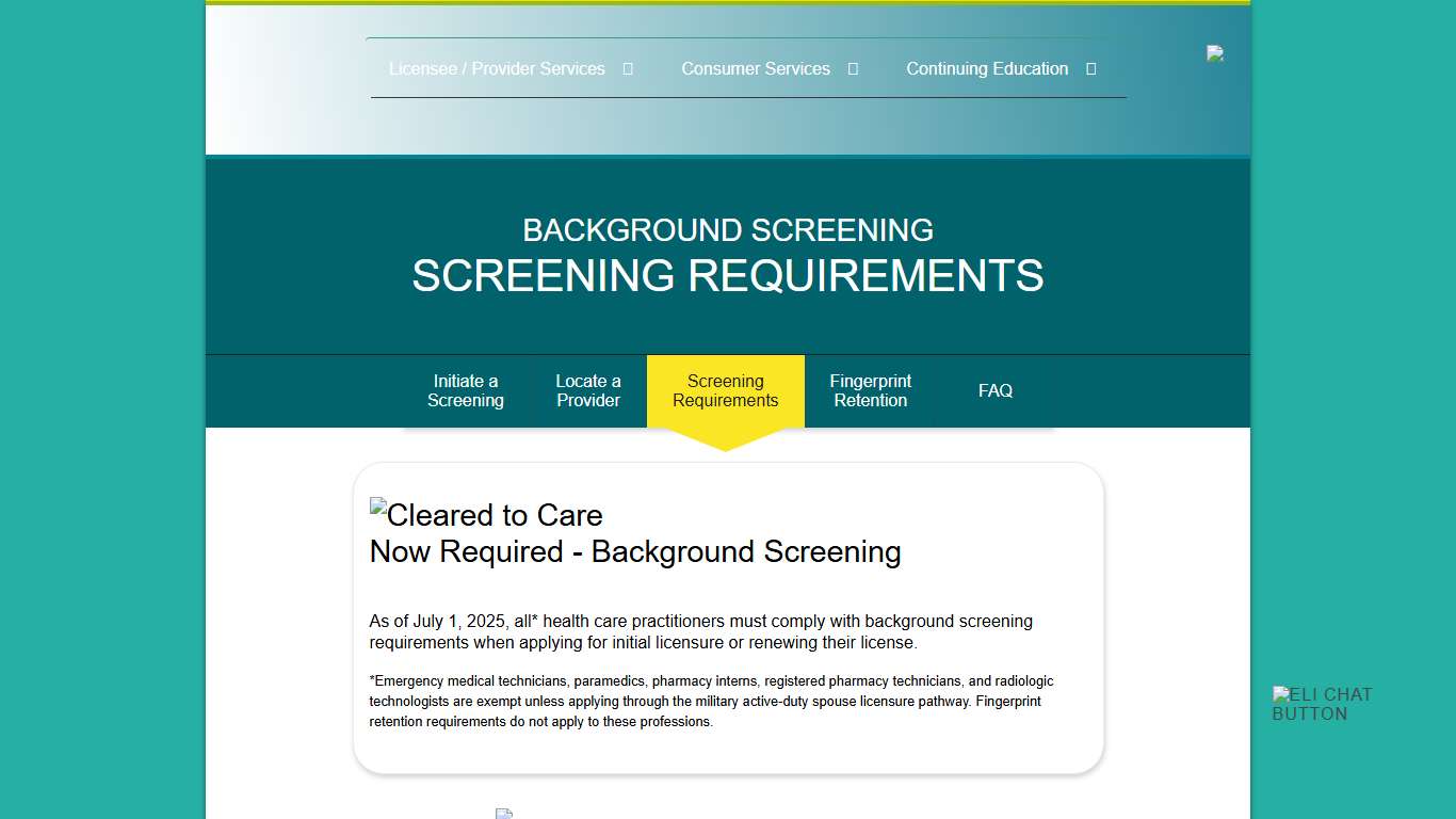 Screening Requirements - FL HealthSource • Health Care Resources for Consumers & Providers
